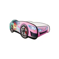 lit led et matelas - lit enfant rosa - racing car girl - 140 x 70 cm