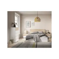 ilona - chambre 140x190cm lit + chevets + chiffonnier effet chêne clair et blanc mat