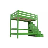 lit superposé 4 personnes adultes bois escalier cube sylvia 120x200 vert cube120sup-ve