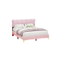 lit adulte lit capitonné lit double avec lumières led avec dossier velours lit 160 x 200 cm rose