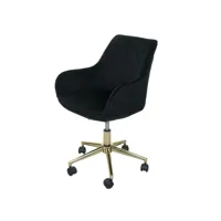 chaise de bureau hwc-j62, chaise pivotante chaise de bureau chaise inclinable, velours avec accoudoirs pied doré ~ noir