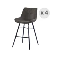 queens - chaises de bar industrielle microfibre vintage marron foncé pieds métal noir (x4)