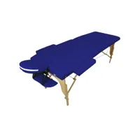 table de massage pliante 2 zones en bois avec panneau reiki + accessoires et housse de transport - bleu azur egk390