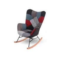fauteuil à bascule allaitement scandinave chaise loisir et repos en tissu patchwork avec pieds en e' bois métal pour salon, chambre, le balcon, patchwork