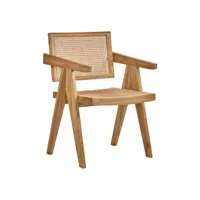 fauteuil lounge en bois massif avec cannage en rotin - bruno