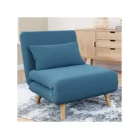 fauteuil convertible romeo lit d'appoint 1 place 80x190 cm tissu bleu canard