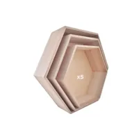5 blocs de 3 étagères hexagonales en bois 101490-5