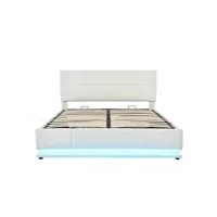 lit adulte lit coffre lit 160 x 200 cm avec led lit capitonnée réglable en hauteur blanc
