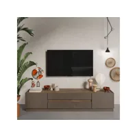 meuble tv 2 portes 2 tiroirs bronze-chêne noisette - imola - l 205 x l 40 x h 44 cm - neuf