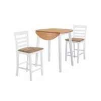 vidaxl jeu de table et chaise de bar 3pcs bois massif naturel et blanc 275230