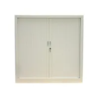 armoire de bureau à rideaux beige 2 portes coulissantes klass l 90 x h 100 x p 45 cm