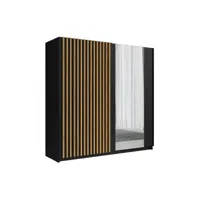 armoire design 200cm coloris noir et chêne collection strano. deux portes coulissantes. dressing complet avec miroir.