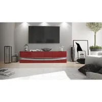 meuble tv avec socle, 1 compartiment ouvert et 3 tiroirs, blanc haute brillance/ bordeaux hautre brillance  (178 x variable x 39 cm)
