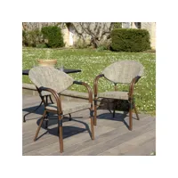 vianney - lot de 2 chaises de jardin bistrot en acier textilène taupe