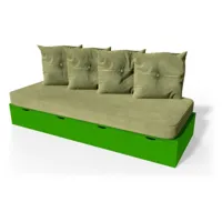 banquette cube 200 cm + futon + coussins  vert banq200s-ve