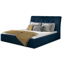 lit capitonné avec rangement velours bleu foncé klein - 4 tailles-couchage 160x200 cm