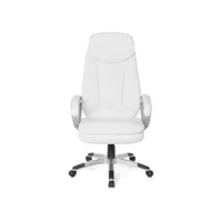 finebuy chaise de bureau xxl fauteuil de direction pivotant avec accoudoirs  chaise tournante - blanc - cuir synthétique - réglable en hauteur - dossier ergonomique - capacité de charge 120 kg