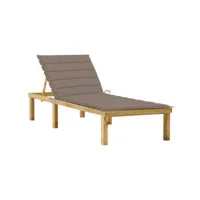 chaise longue avec coussin taupe bois de pin imprégné 4