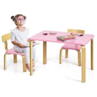 costway ensembles de tables et chaises en bois, meuble bébé ergonomique inclus 2 chaises, table carrée avec bords lisses et sûrs, convient aux petits enfants pour jouer, dessiner (rose)