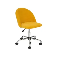 chaise de bureau en velours coloris jaune ocre avec pieds en métal - longueur 54 x profondeur 57.5 x hauteur 77-89 cm