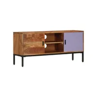 meuble tv  banc tv armoire de rangement marron miel et gris 110x30x50 cm bois massif d'acacia meuble pro frco96656