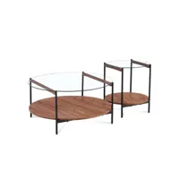 sergio - lot de 2 tables basses  en verre et bois piètement en métal noir sergio-boi-ver