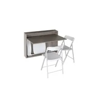 bureau-table extensible mural gris taupe avec 3 chaises intégrées blanche 20100892784