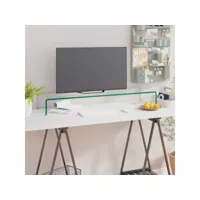 meuble tv  banc tv armoire tv pour moniteur 100 x 30 x 13 cm verre transparent meuble pro frco14792