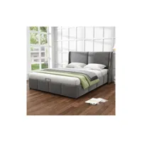 lit rembourré avec coffre de rangement -140 x 190 - gris moselota