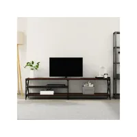 meuble tv, banc tv, meuble télé avec etagères et rangement chêne marron 200x40x50 cm bois d'ingénierie et métal meuble pro lww34551
