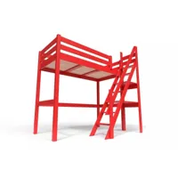 lit mezzanine bois avec escalier de meunier sylvia 90x200  rouge 1130-red