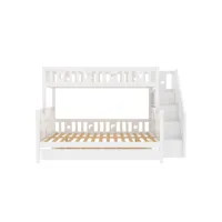 lit superposé en bois massif blanc pour enfants 90 * 200 140 * 200cm avec escalier de sécurité, lit pliant et cadre à lattes