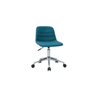 chaise de bureau à roulettes design en tissu bleu canard et acier chromé saury