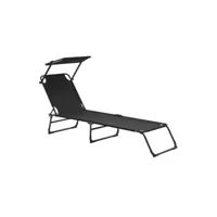bain de soleil transat chaise longue pliable avec pare-soleil acier pvc polyester 187 cm noir helloshop26 03_0000990