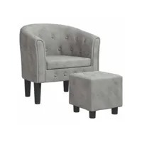 fauteuil salon - fauteuil cabriolet avec repose-pied gris clair velours 70x56x68 cm - design rétro best00009321852-vd-confoma-fauteuil-m05-1723