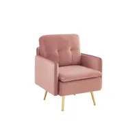 fauteuil adam velours rose poudré avec piètement en métal doré