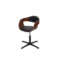 chaise de salle à manger hwc-h46, réglable en hauteur, rotatif, bois courbé ~ aspect noyer, similicuir noir