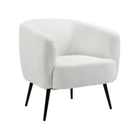 fauteuil lounge design - piètement effilé incliné métal noir - revêtement effet laine bouclée blanc cassé