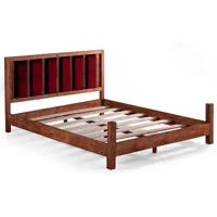 lit en bois massif marron avec tête de lit tissu doux mirenda-couleur bordeaux-couchage 90x190 cm