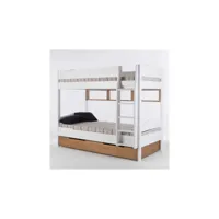 lit superposé 90*200 + tiroir + étagère bois massif blanc - ucita - l 207 x l 97 x h 167 cm - neuf