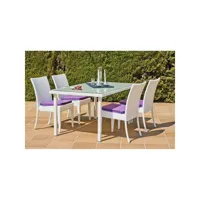ensemble de table et 4 chaises de jardin villalba 150/4 avec coussin purpura en dralon io_12880