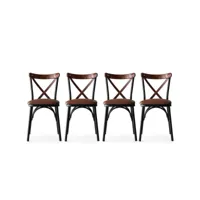 lot de 4 chaises bistrot rostal métal noir et tissu marron