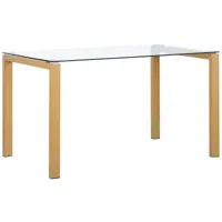 table de salle à manger en verre et acier effet bois 130 x 80 cm tavira 246317