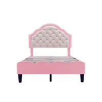 lit cabane enfant capitonné avec dossier lit fille en cuir pu lit simple 90x200 cm rose