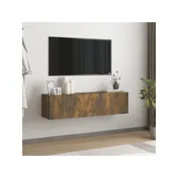 meuble tv murale contemporain  banc tv armoire tv  chêne fumé 120x30x30 cm bois d'ingénierie meuble pro frco64733