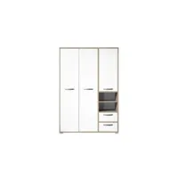 armoire à vêtements petrus 138cm 3 portes & 2 tiroirs - blancbois flottant