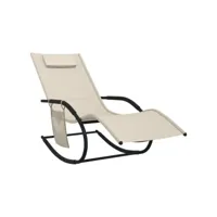 transat chaise longue bain de soleil lit de jardin terrasse meuble d'extérieur 147 cm à bascule acier et textilène crème helloshop26 02_0012967