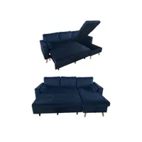 canapé d'angle convertible james 3 places en velours bleu