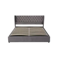 lit coffre lit double lit 140x190 cm double rangée de rivets en flanelle avec fonction hydraulique, fond de lit en non-tissé imperméable lit adulte gris