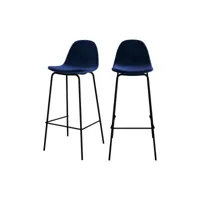 chaise de bar henrik en velours bleu foncé 75 cm (lot de 2)